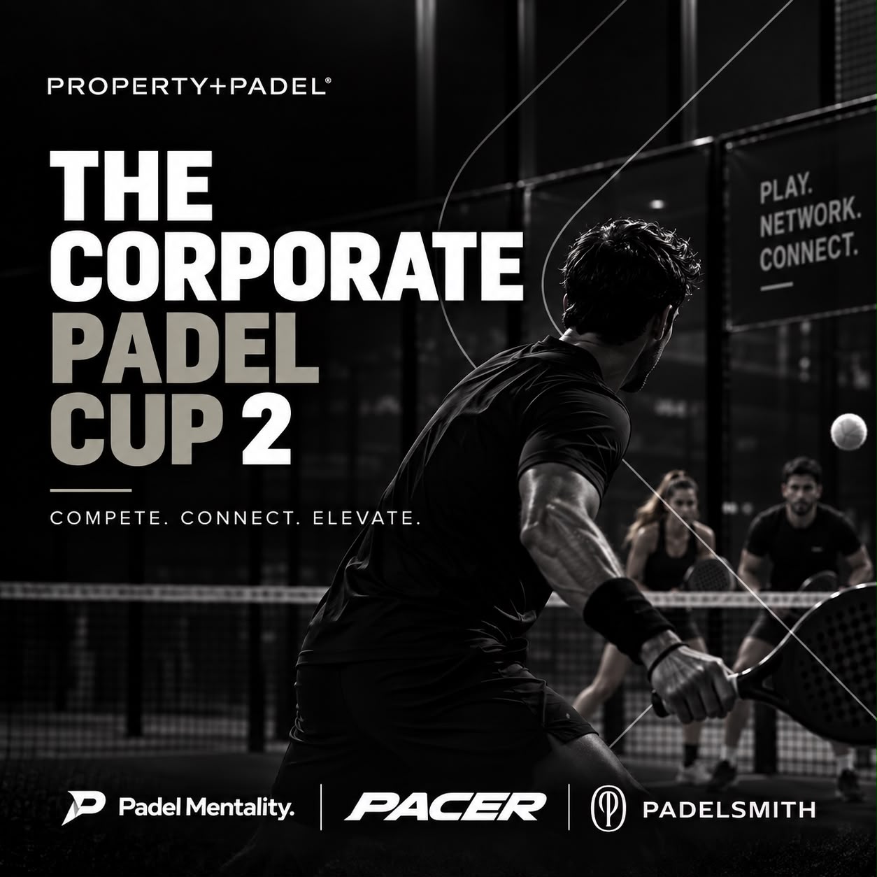 Corporate Padel Cup 2 promotional artwork with Padel Mentality, Pacer and Padelsmith